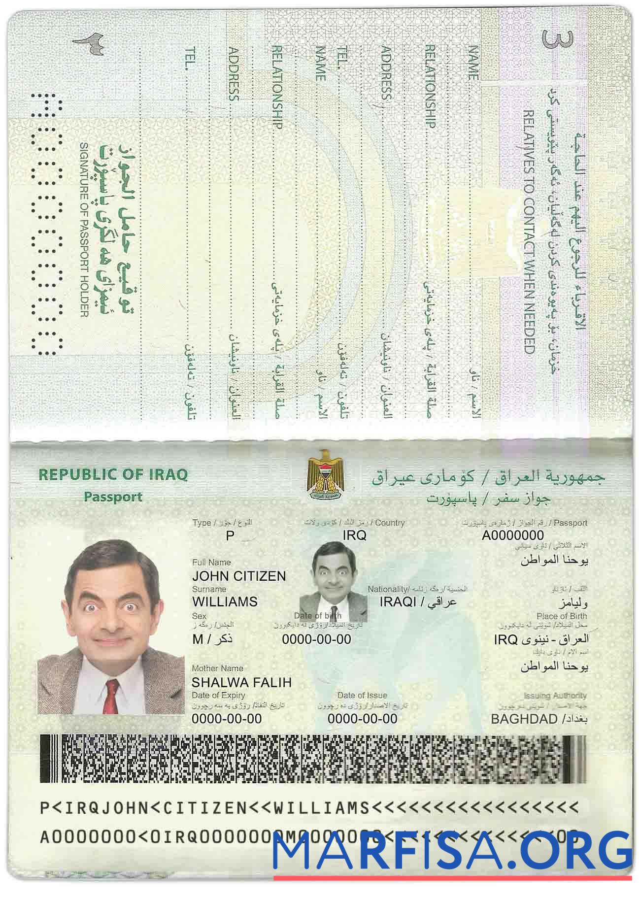 Downloadable Iraq passport real example